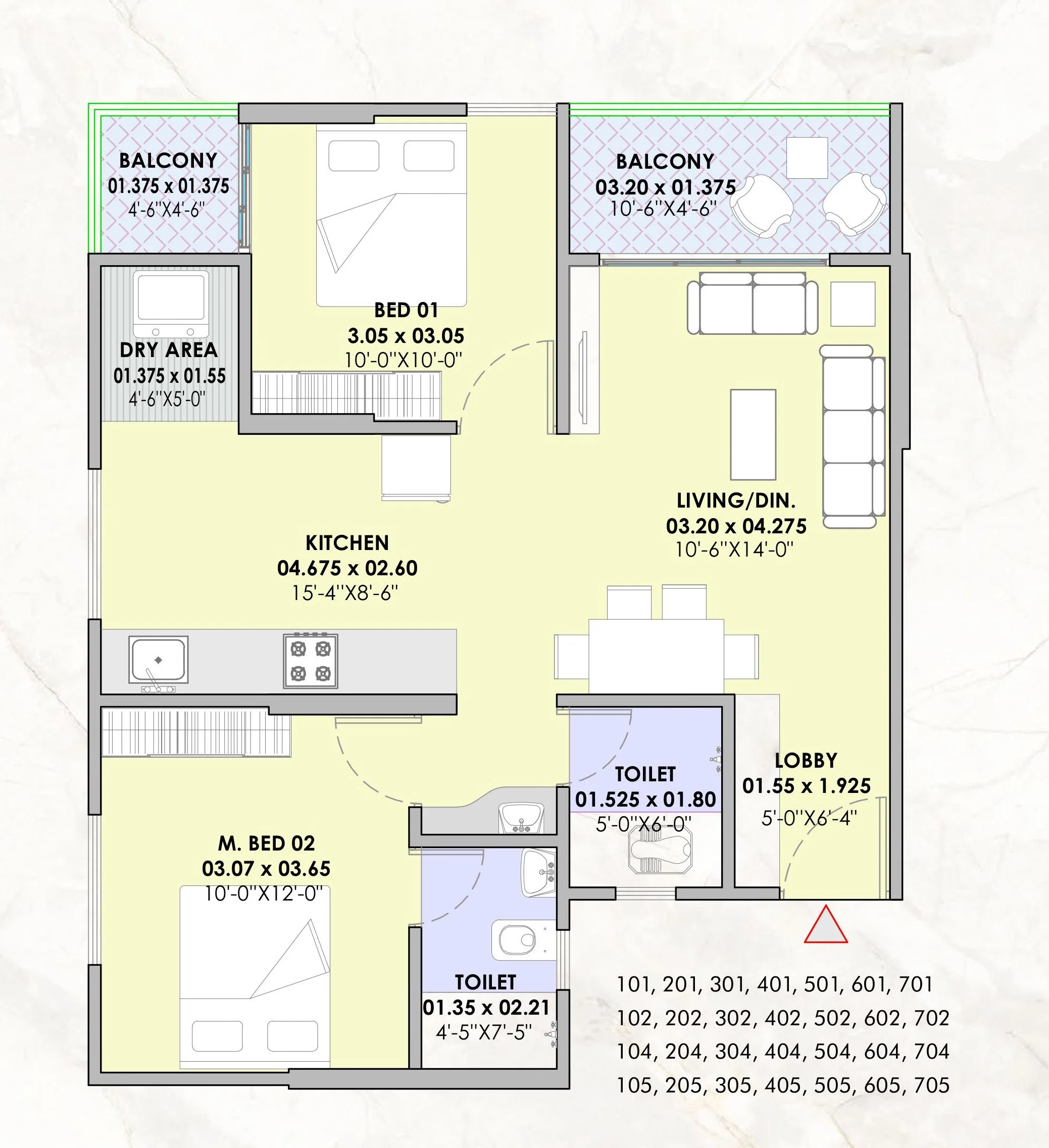 2 BHK floor plan