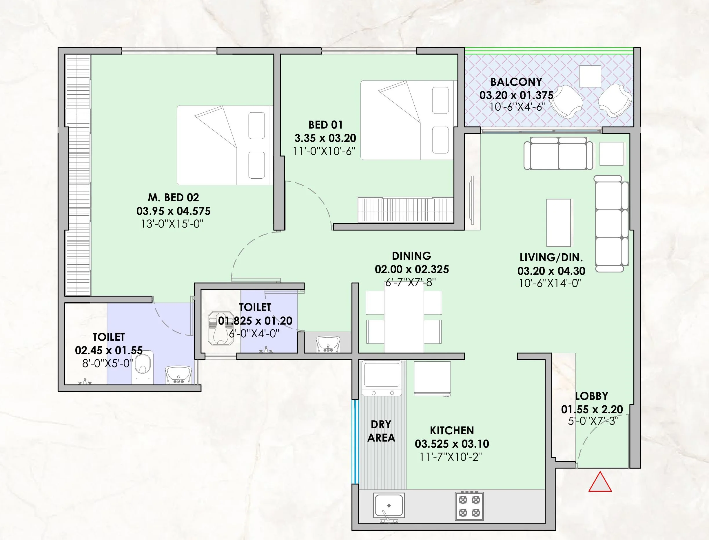 2 BHK floor plan