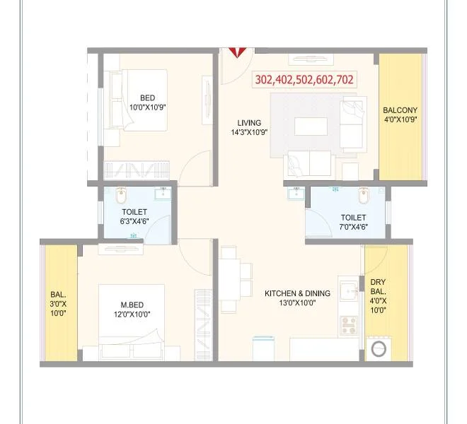 2 BHK floor plan