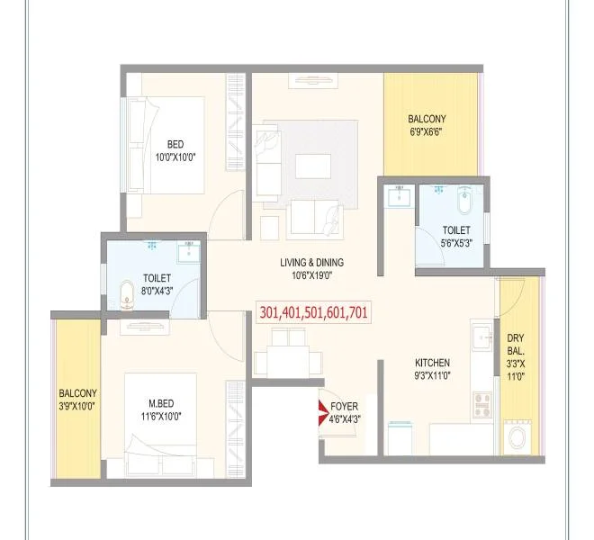 2 BHK floor plan