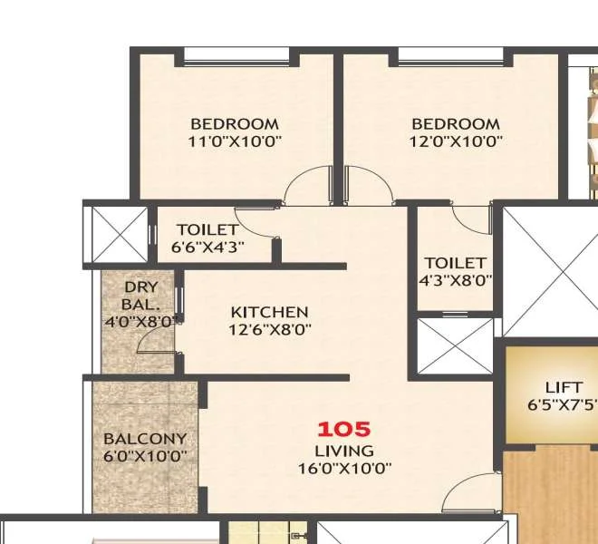 2 BHK floor plan