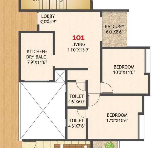 2 BHK floor plan