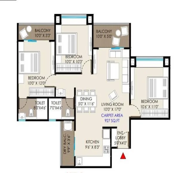 3 BHK floor plan