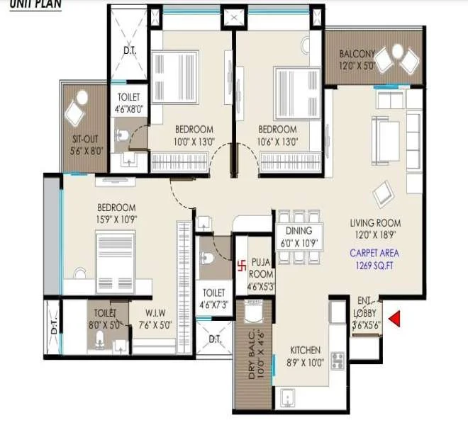 3 BHK floor plan