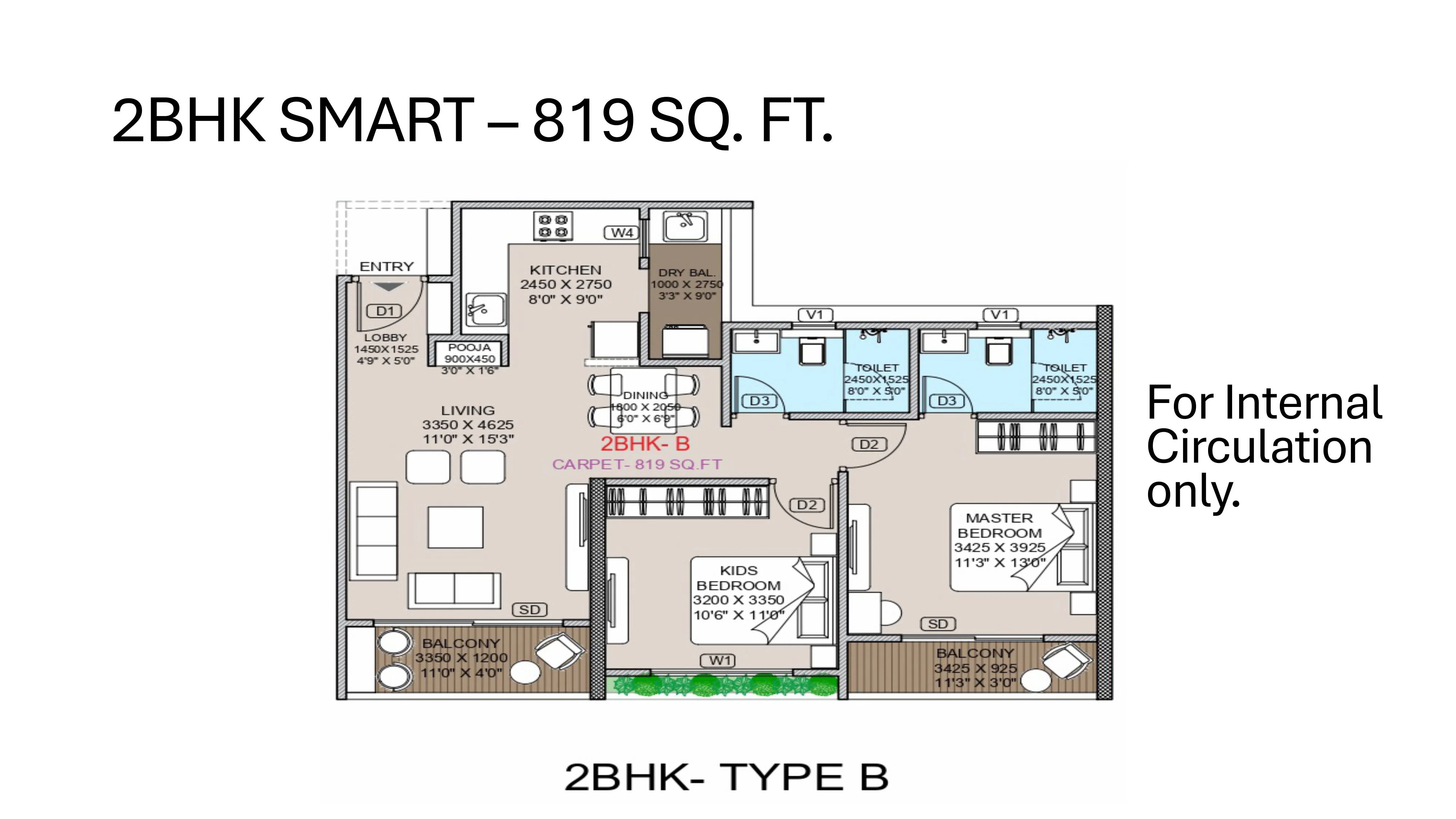 2 BHK floor plan