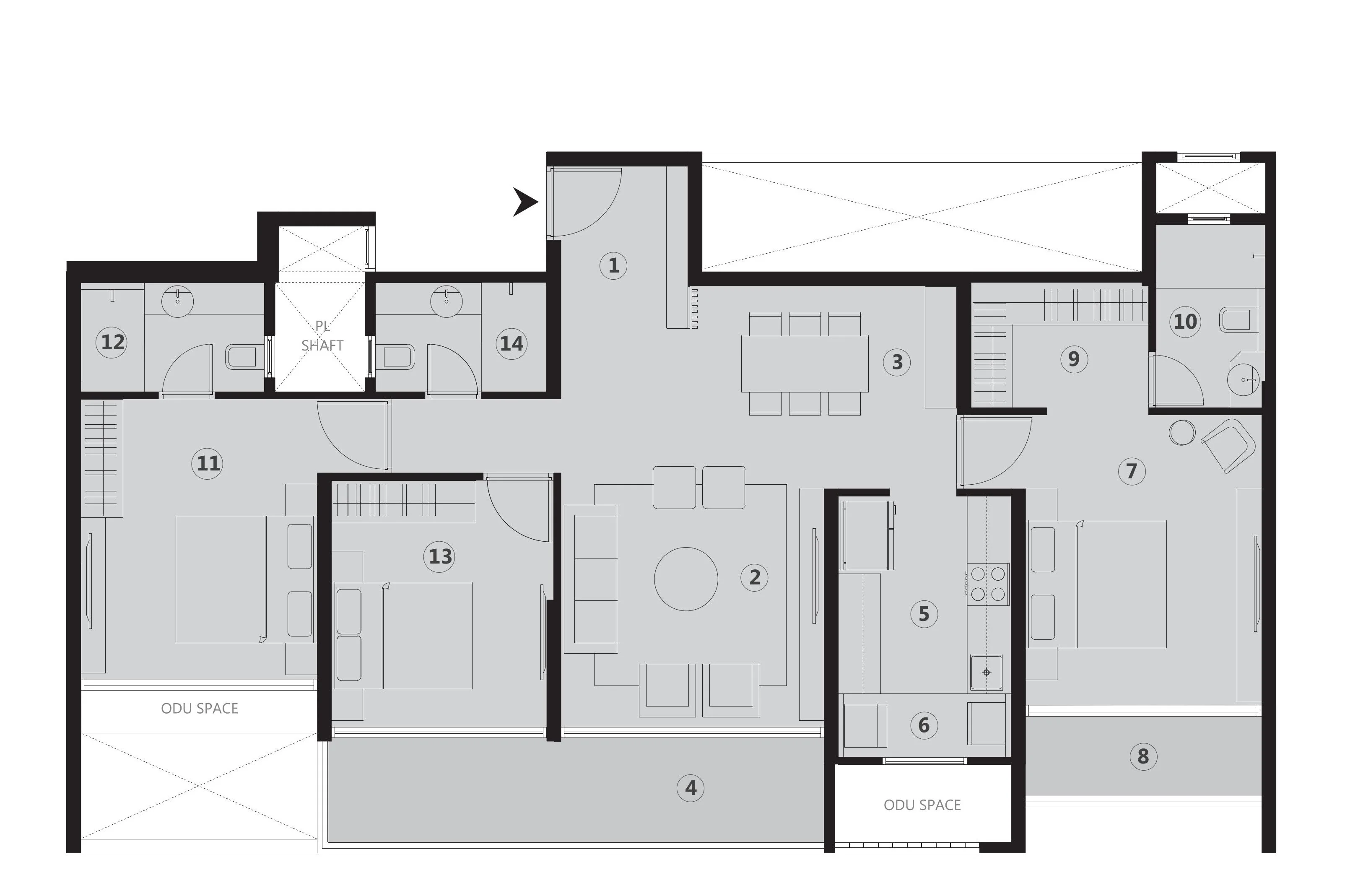 3 BHK floor plan