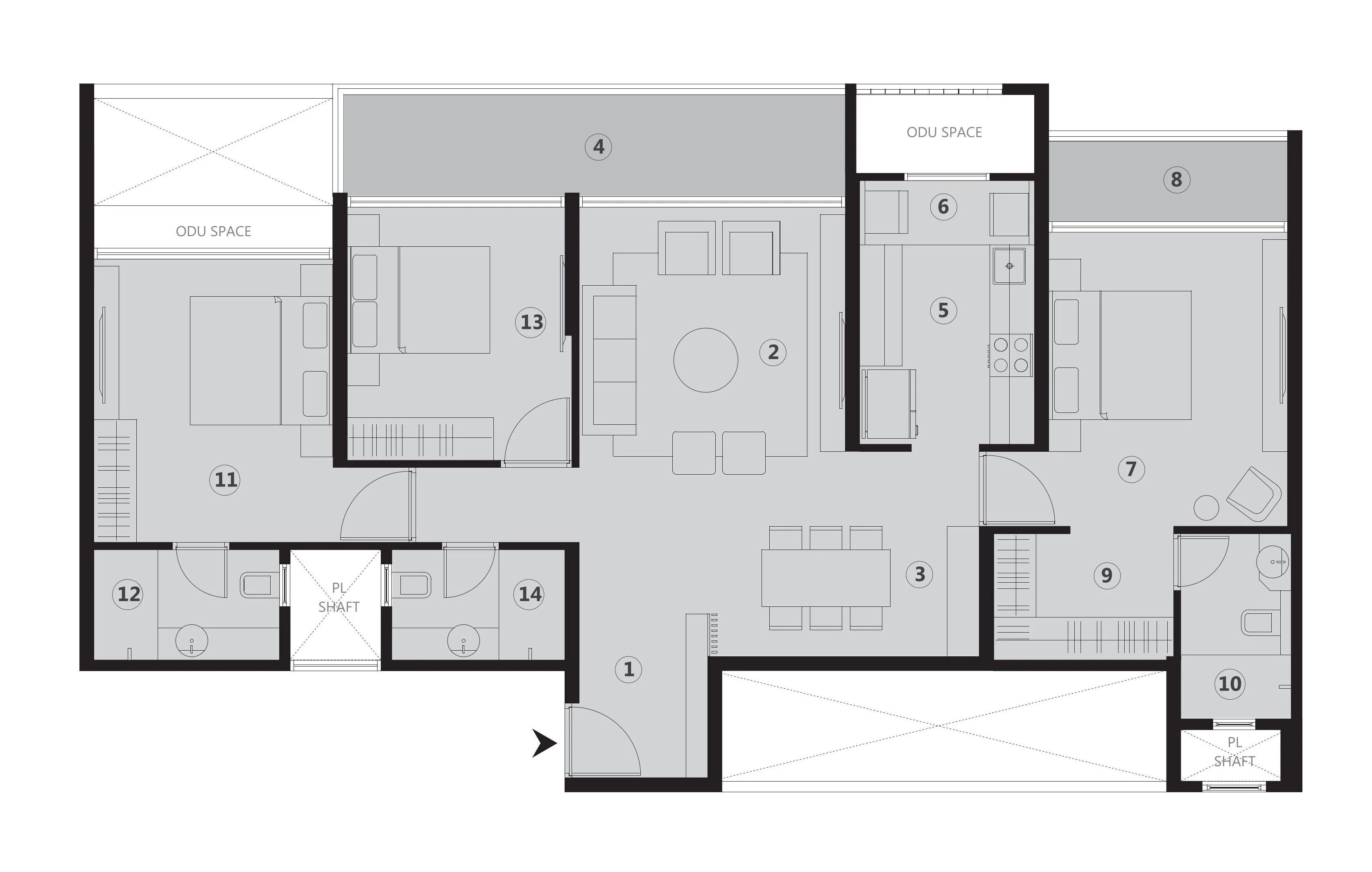 3 BHK floor plan