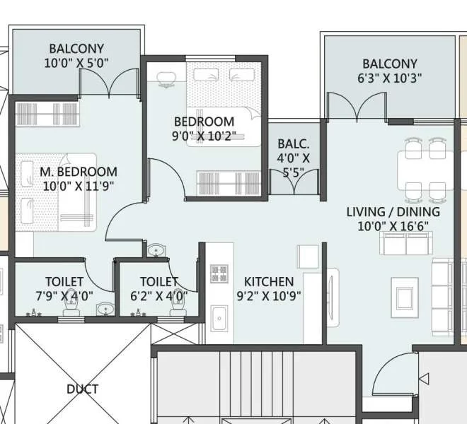 2 BHK floor plan
