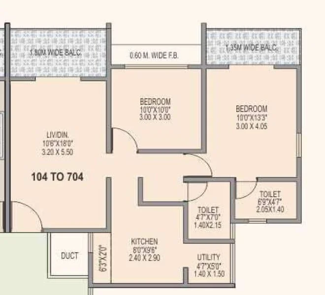 2 BHK floor plan