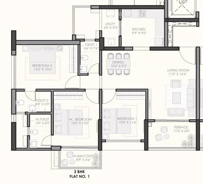 3 BHK floor plan