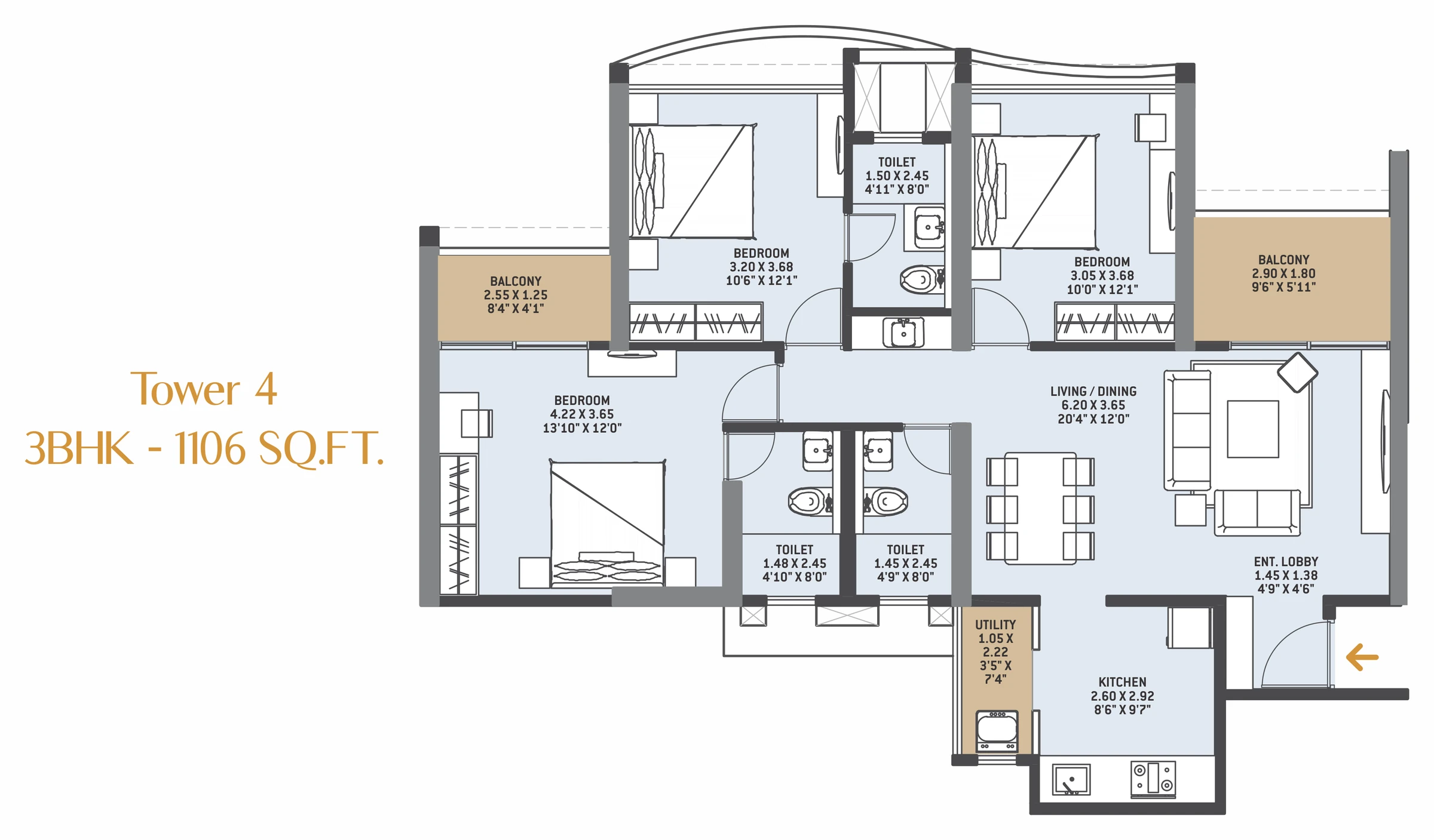 3 BHK floor plan