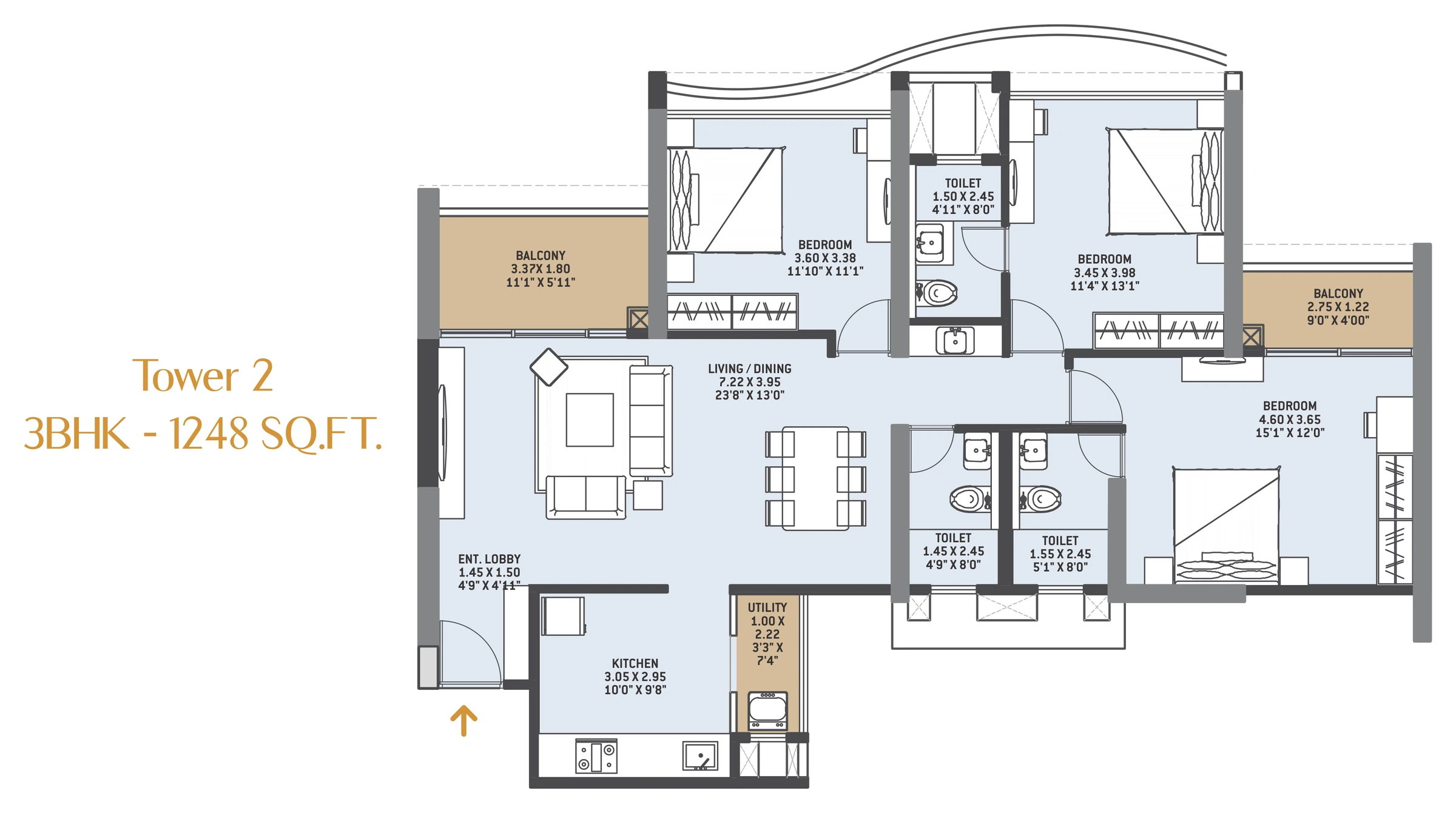 3 BHK floor plan