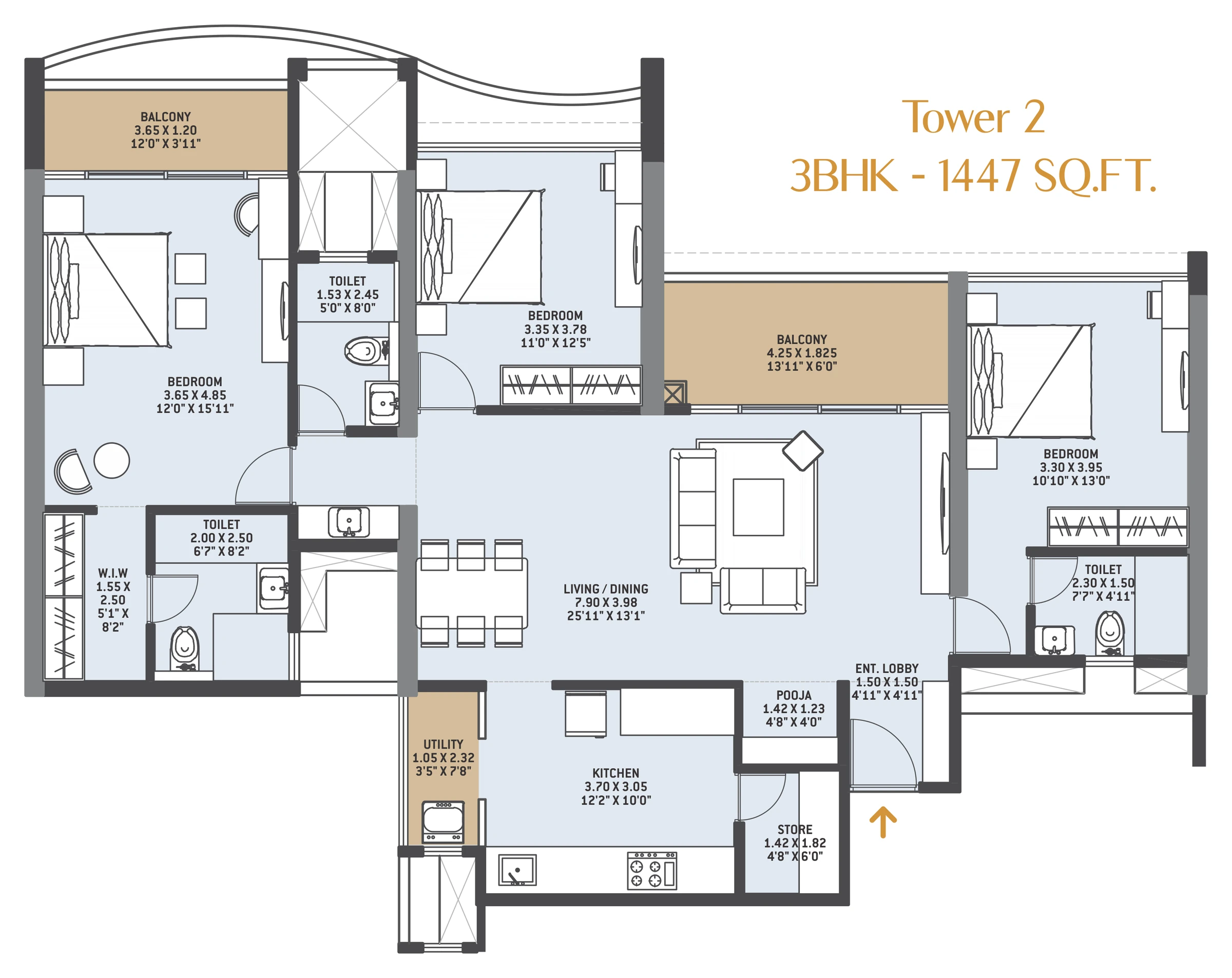 3 BHK floor plan