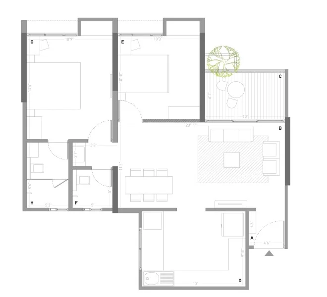 2 BHK floor plan