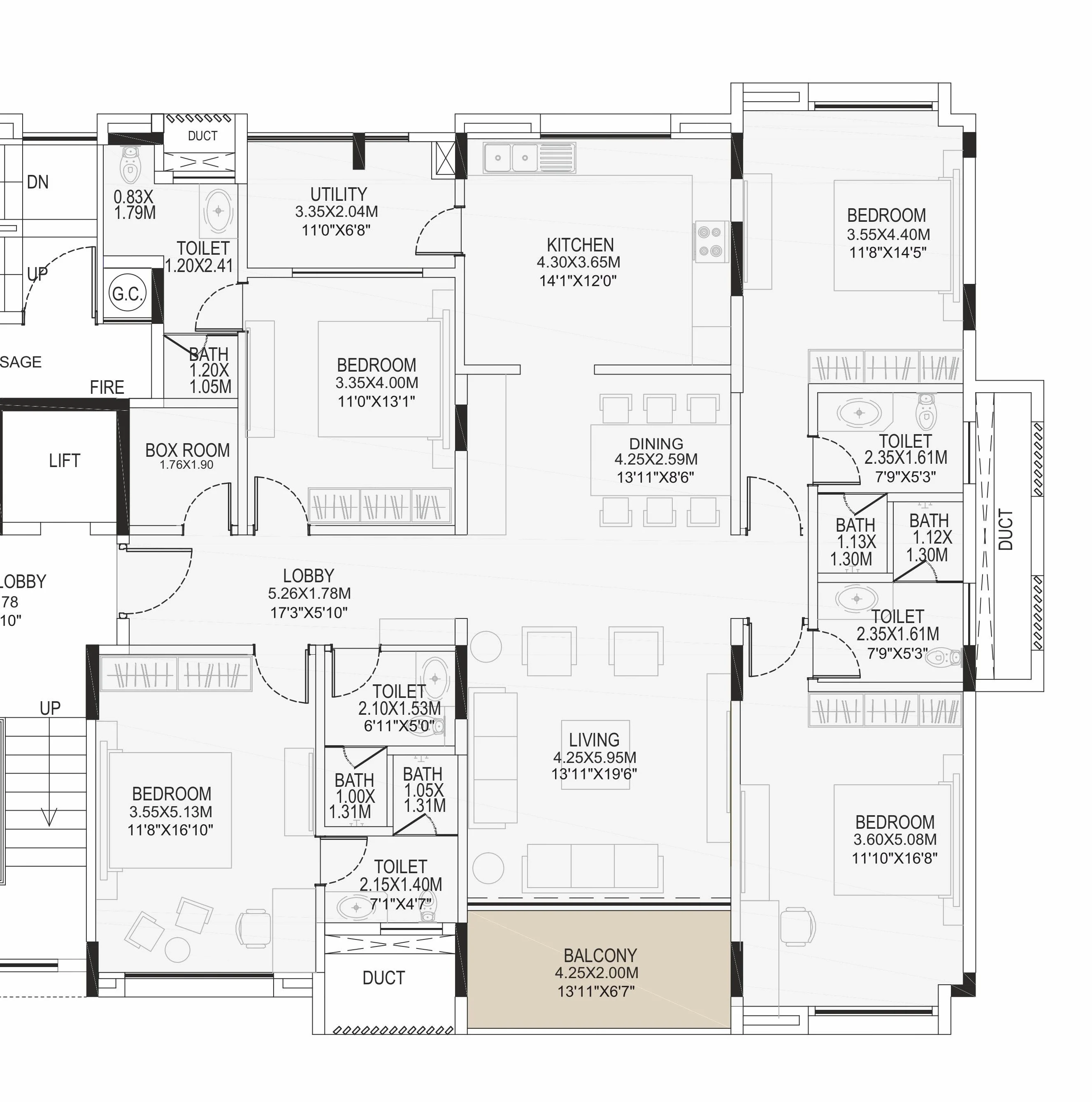 4 BHK floor plan