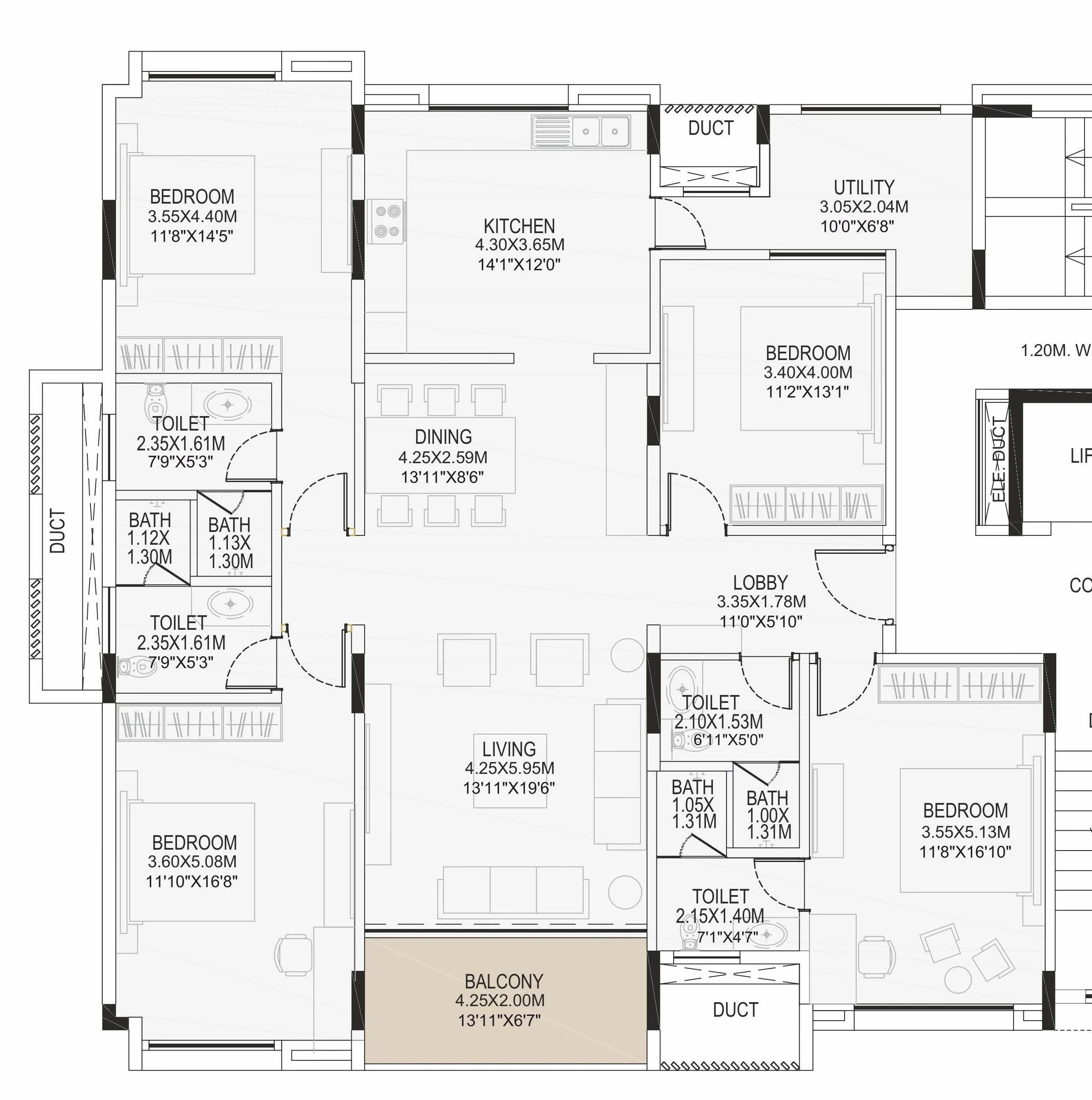 4 BHK floor plan