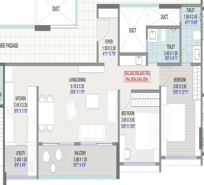 2 BHK floor plan