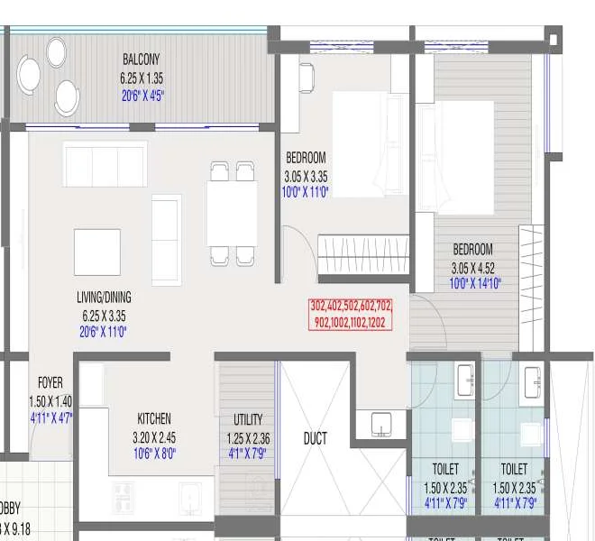 2 BHK floor plan