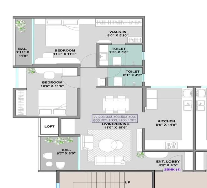 2 BHK floor plan