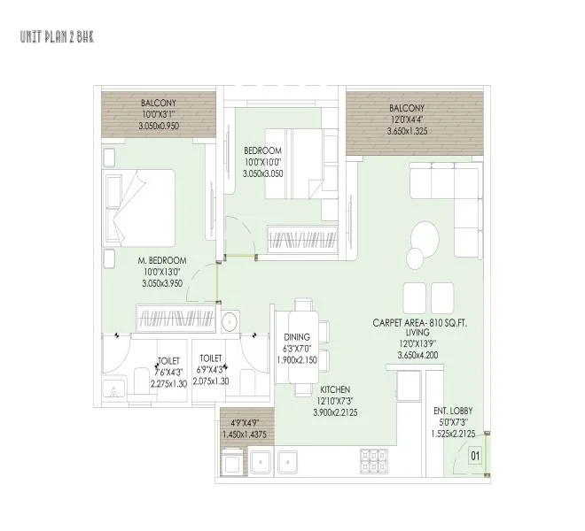 2 BHK floor plan