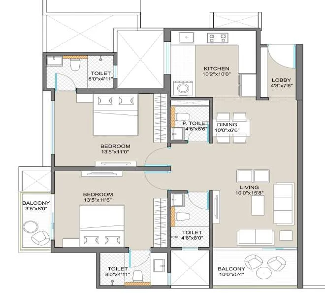 2 BHK floor plan