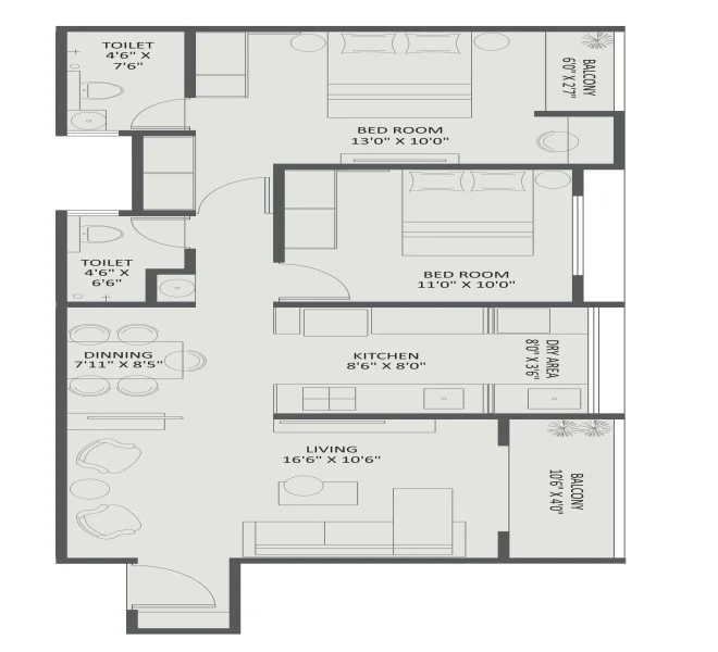 2 BHK floor plan