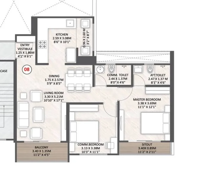 2 BHK floor plan