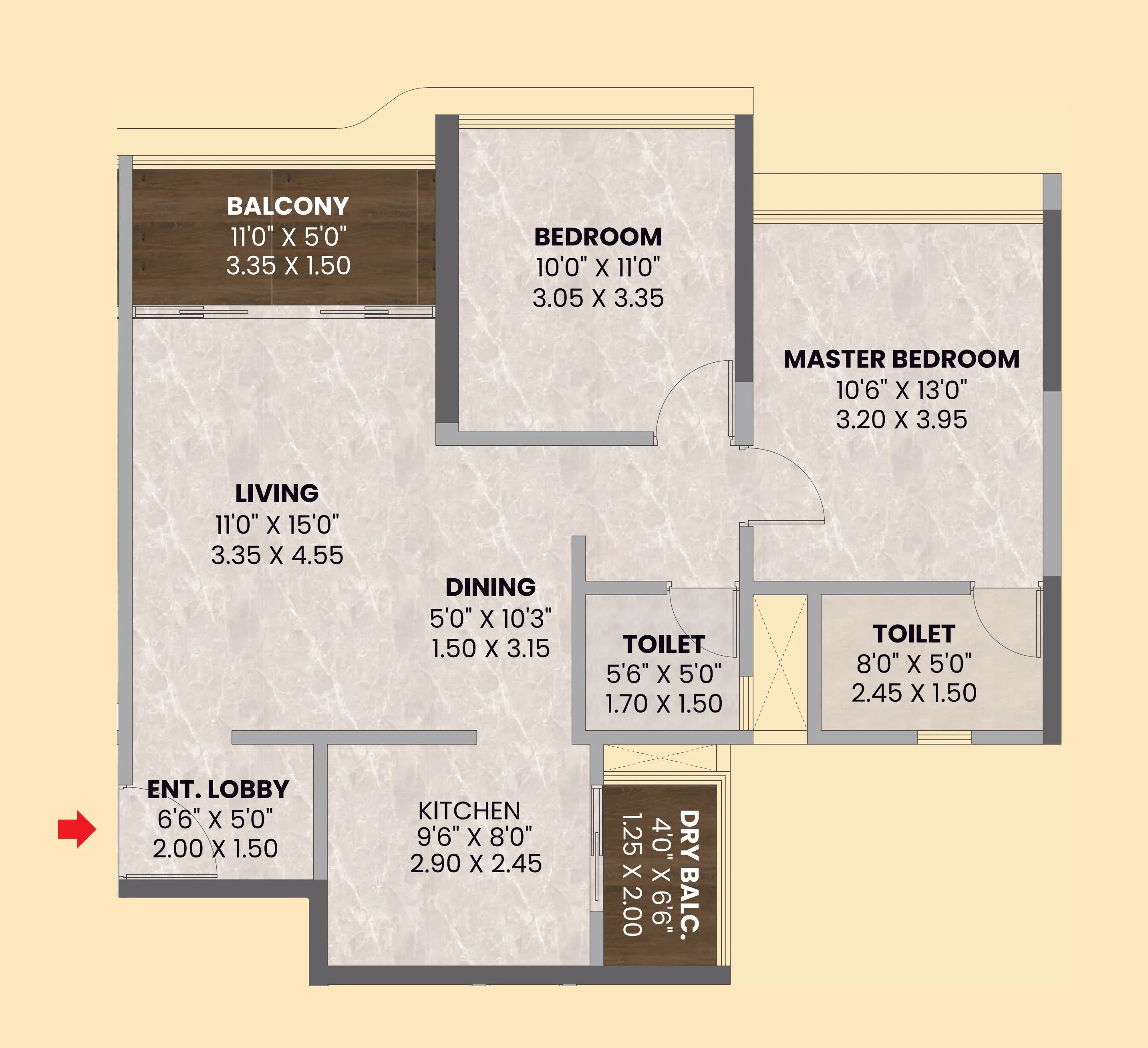2 BHK floor plan