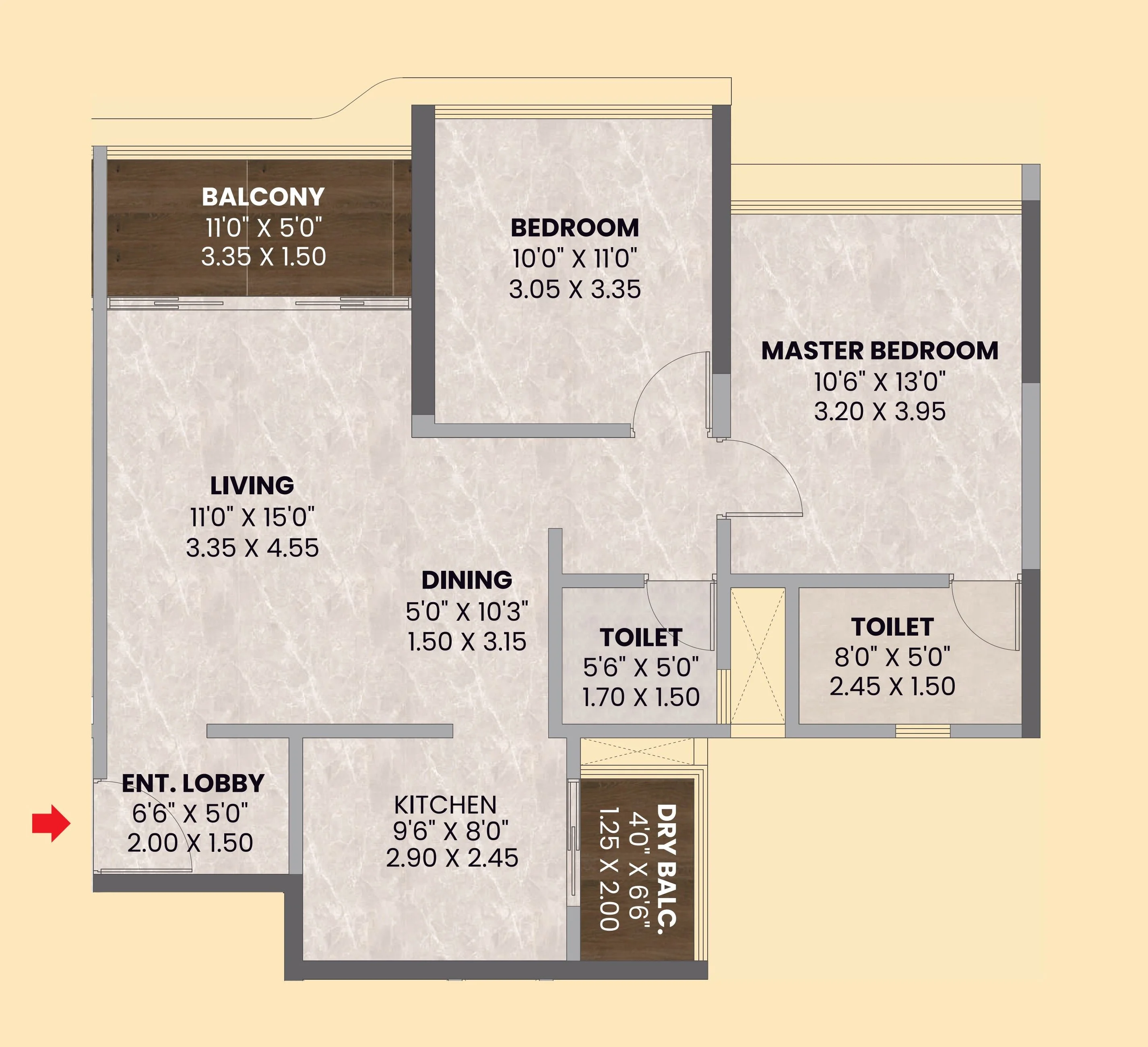 2 BHK floor plan