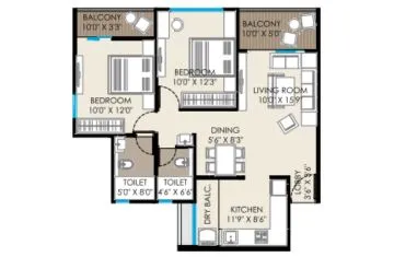 2 BHK floor plan