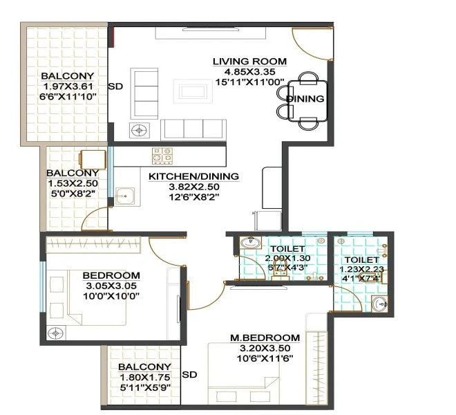 2 BHK floor plan