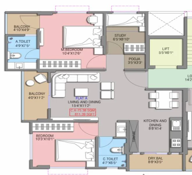 2 BHK floor plan