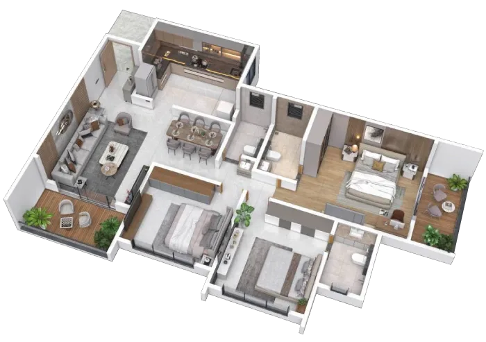 3 BHK floor plan