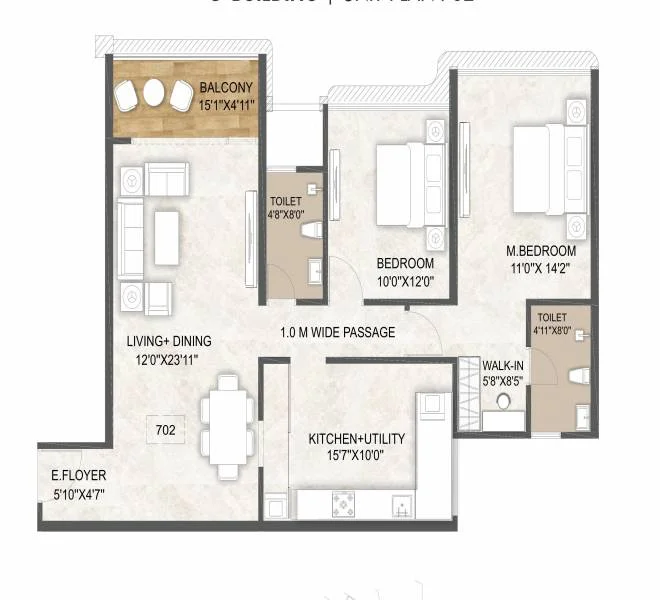 2 BHK floor plan