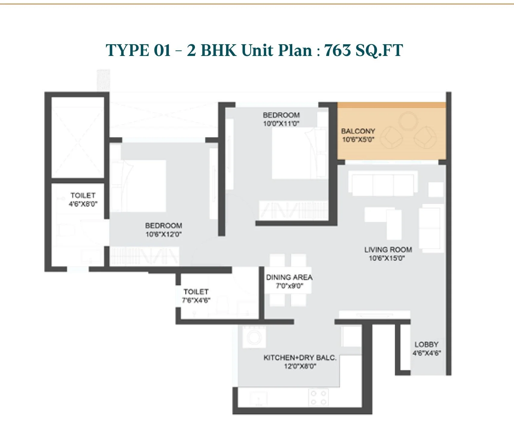 2 BHK floor plan