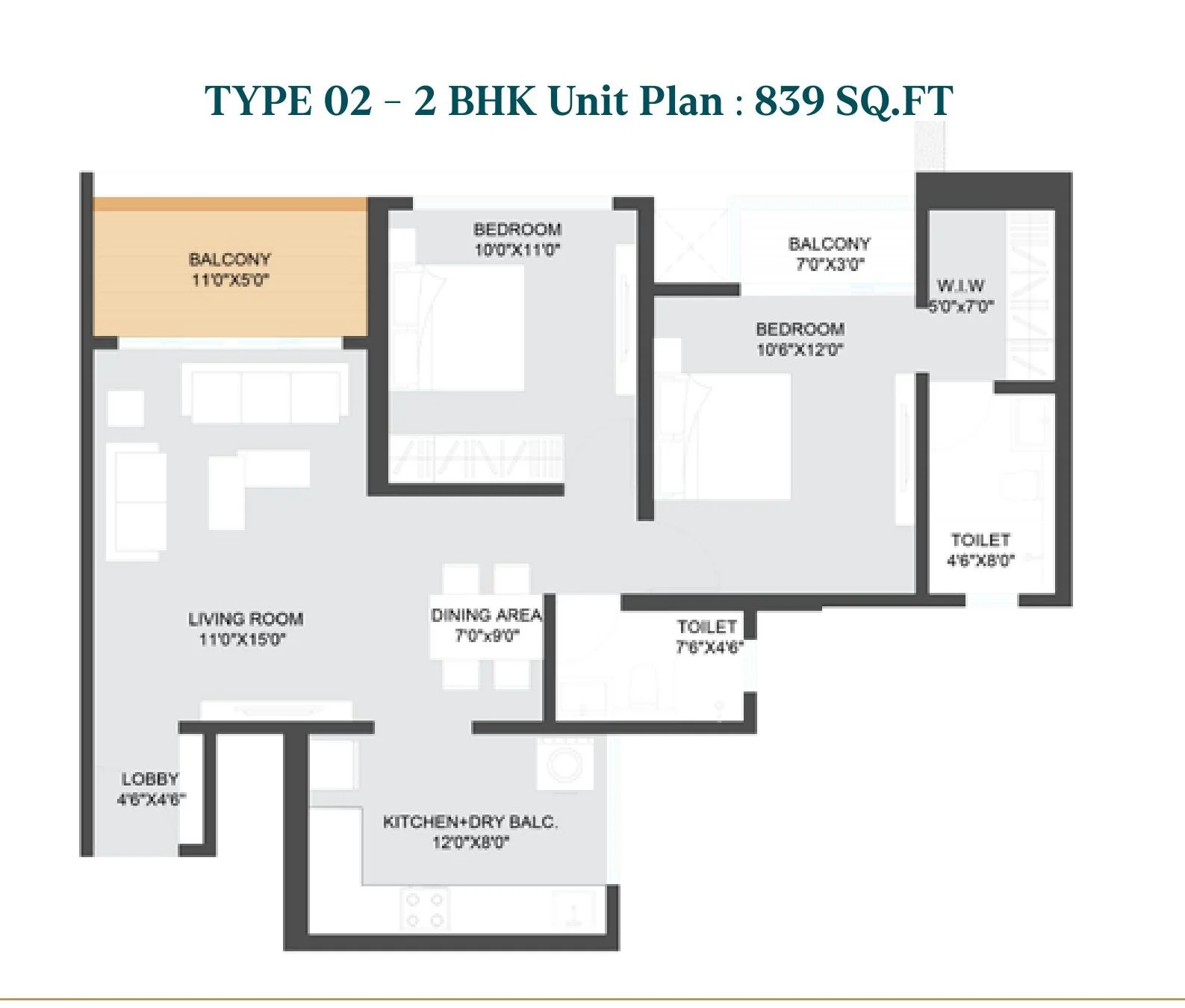2 BHK floor plan