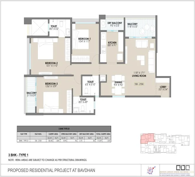3 BHK floor plan