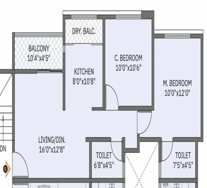 2 BHK floor plan