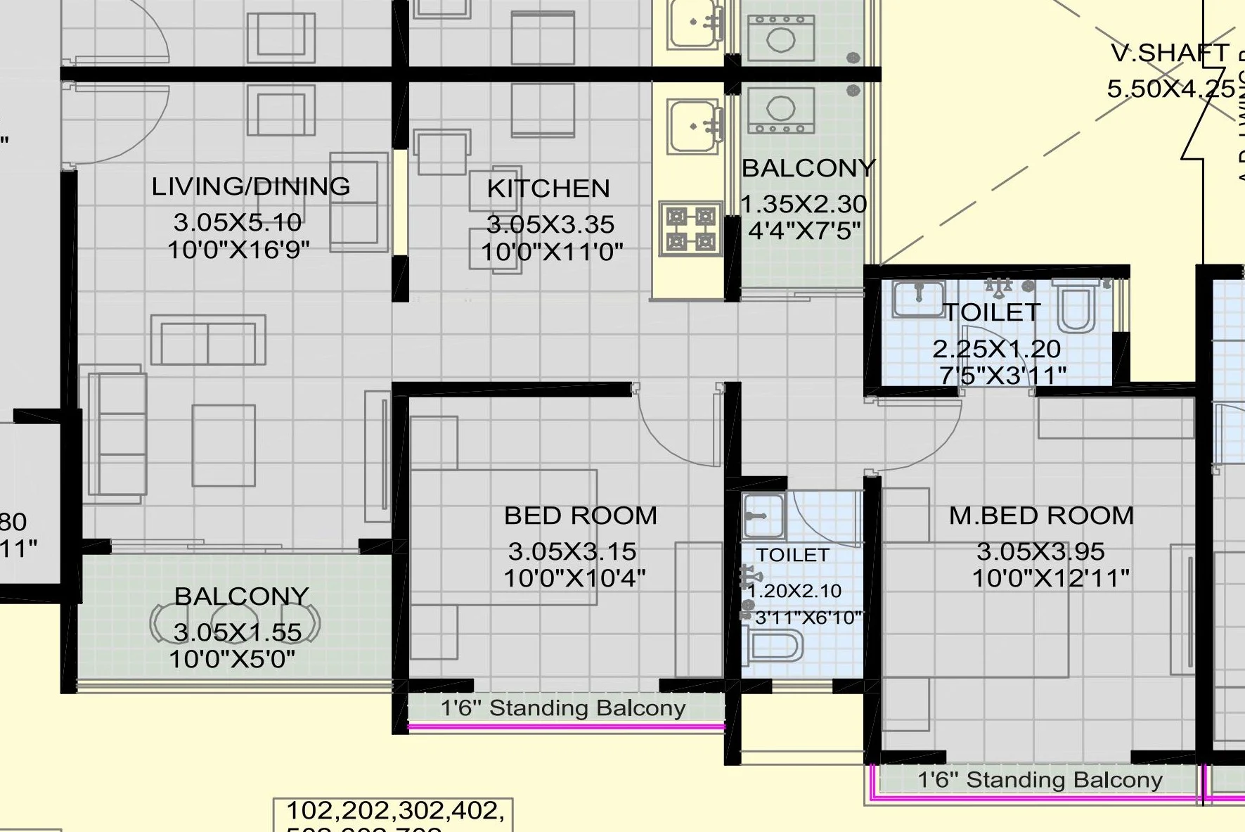 2 BHK floor plan