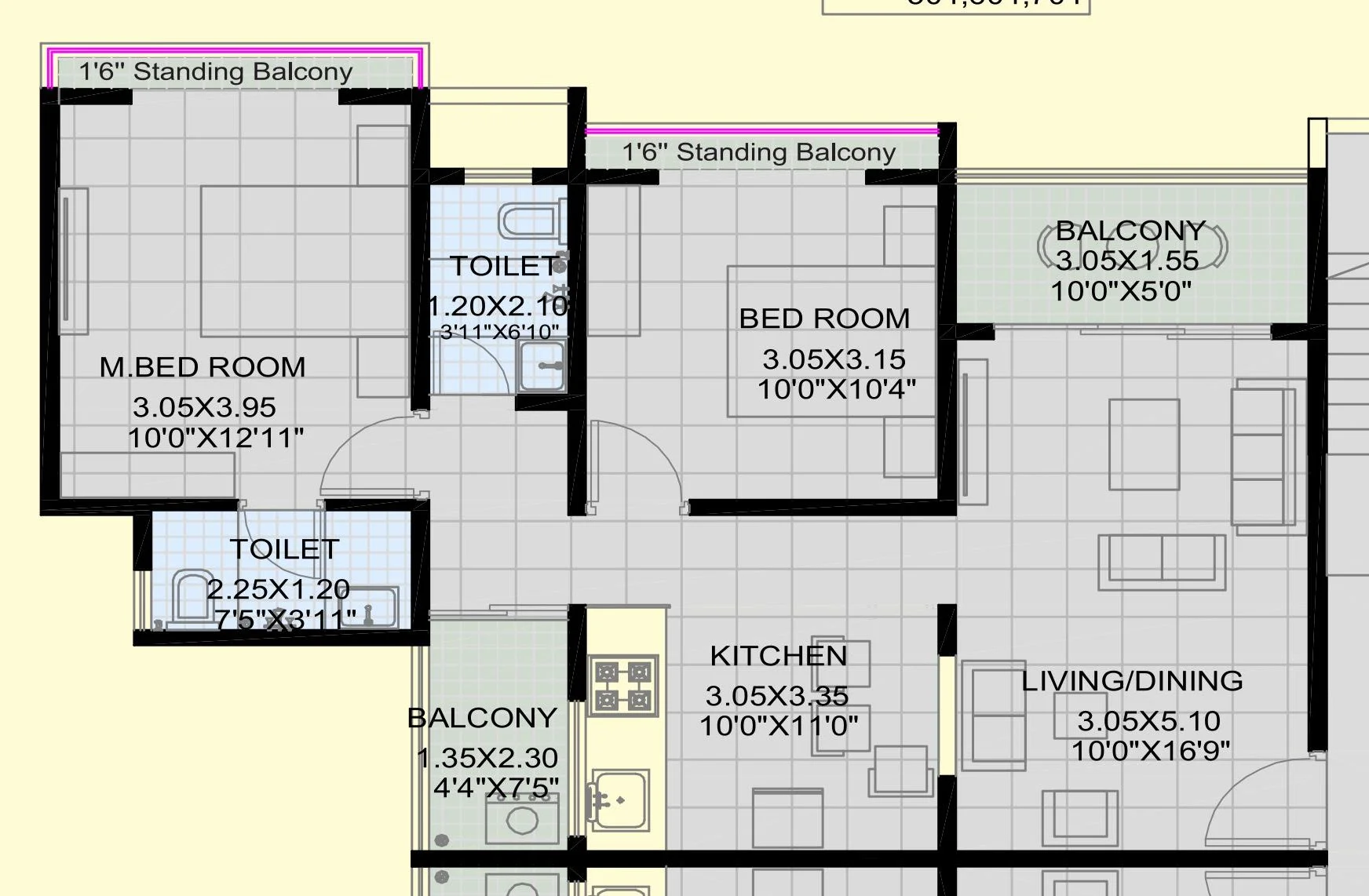 2 BHK floor plan