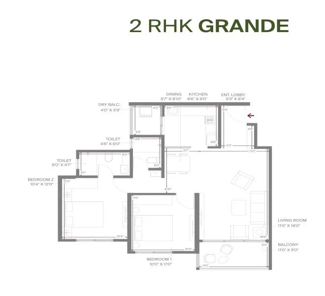 2 BHK floor plan