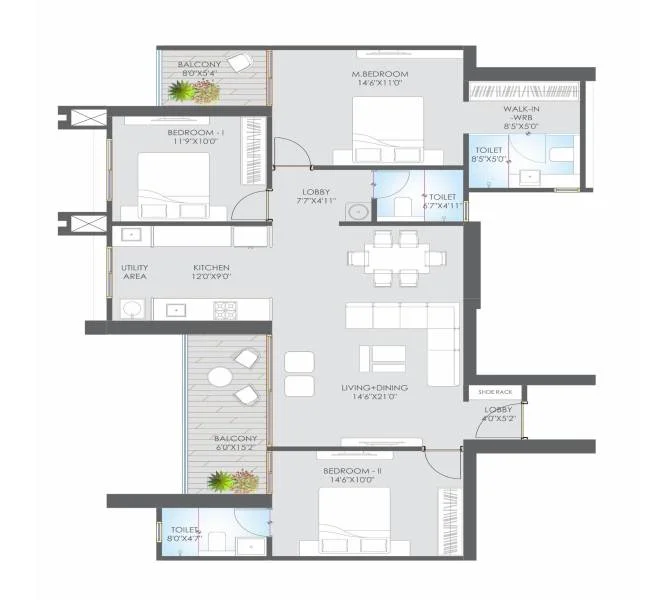 3 BHK floor plan