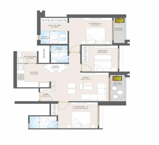 3 BHK floor plan