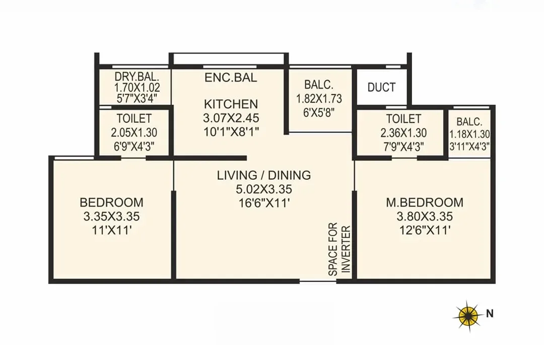 2 BHK floor plan