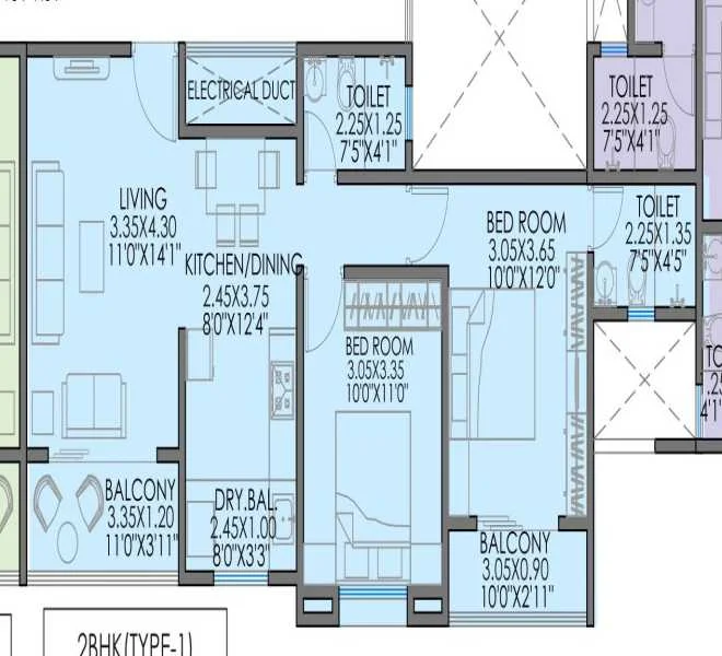 2 BHK floor plan