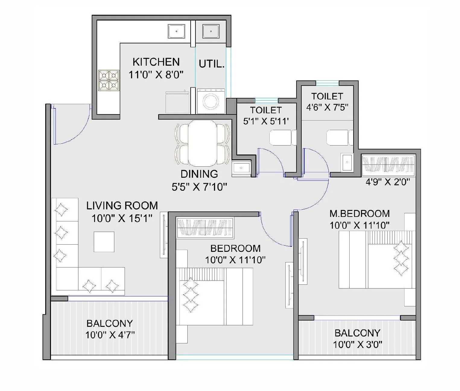 2 BHK floor plan