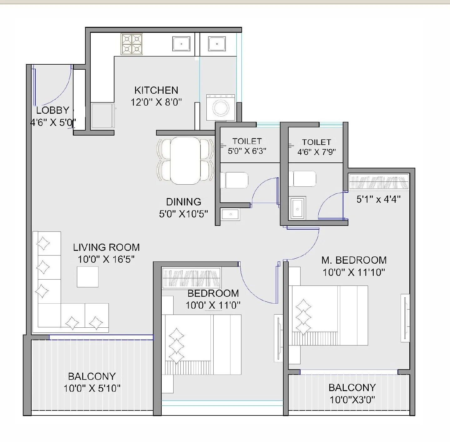 2 BHK floor plan