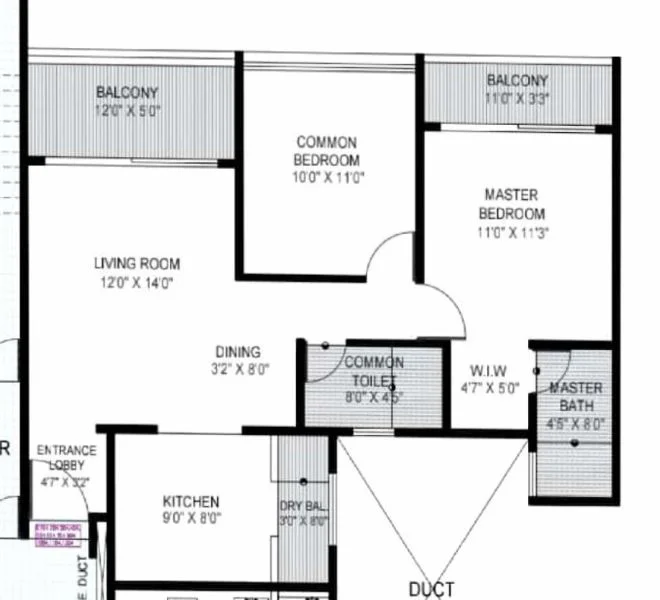 2 BHK floor plan