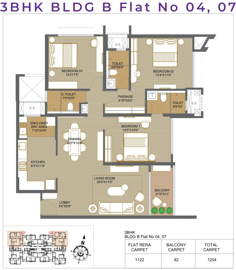 3 BHK floor plan — Park Eden, Kharadi