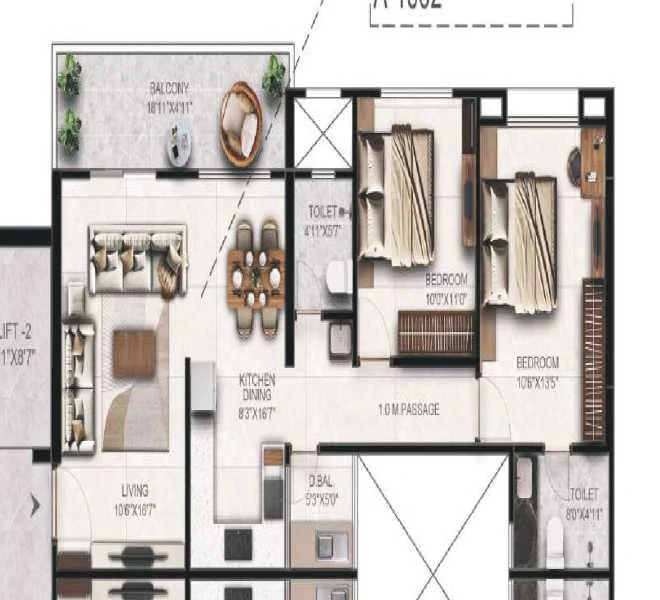 2 BHK floor plan
